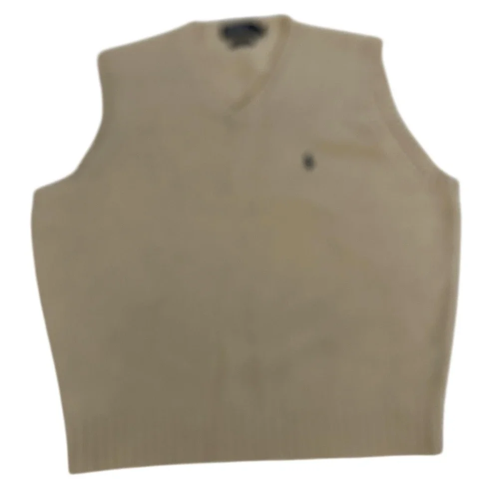 Polo Ralph Lauren Sweater Vest Mens Large Beige Lambswool V Neck Knit‎ Pullover